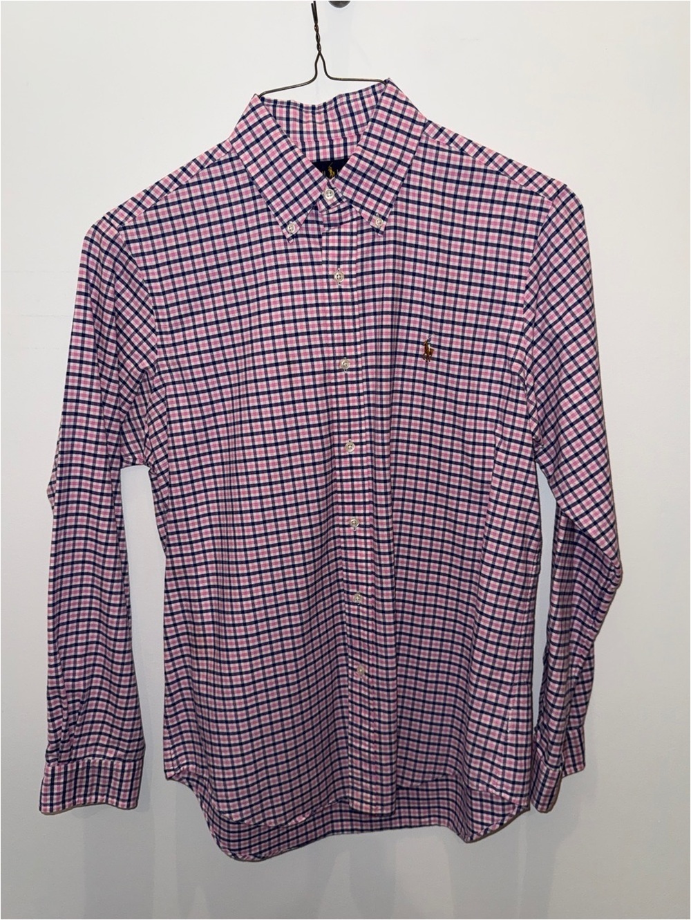 RALPH LAUREN Men's Pink and Navy Plaid Button-Down Shirt